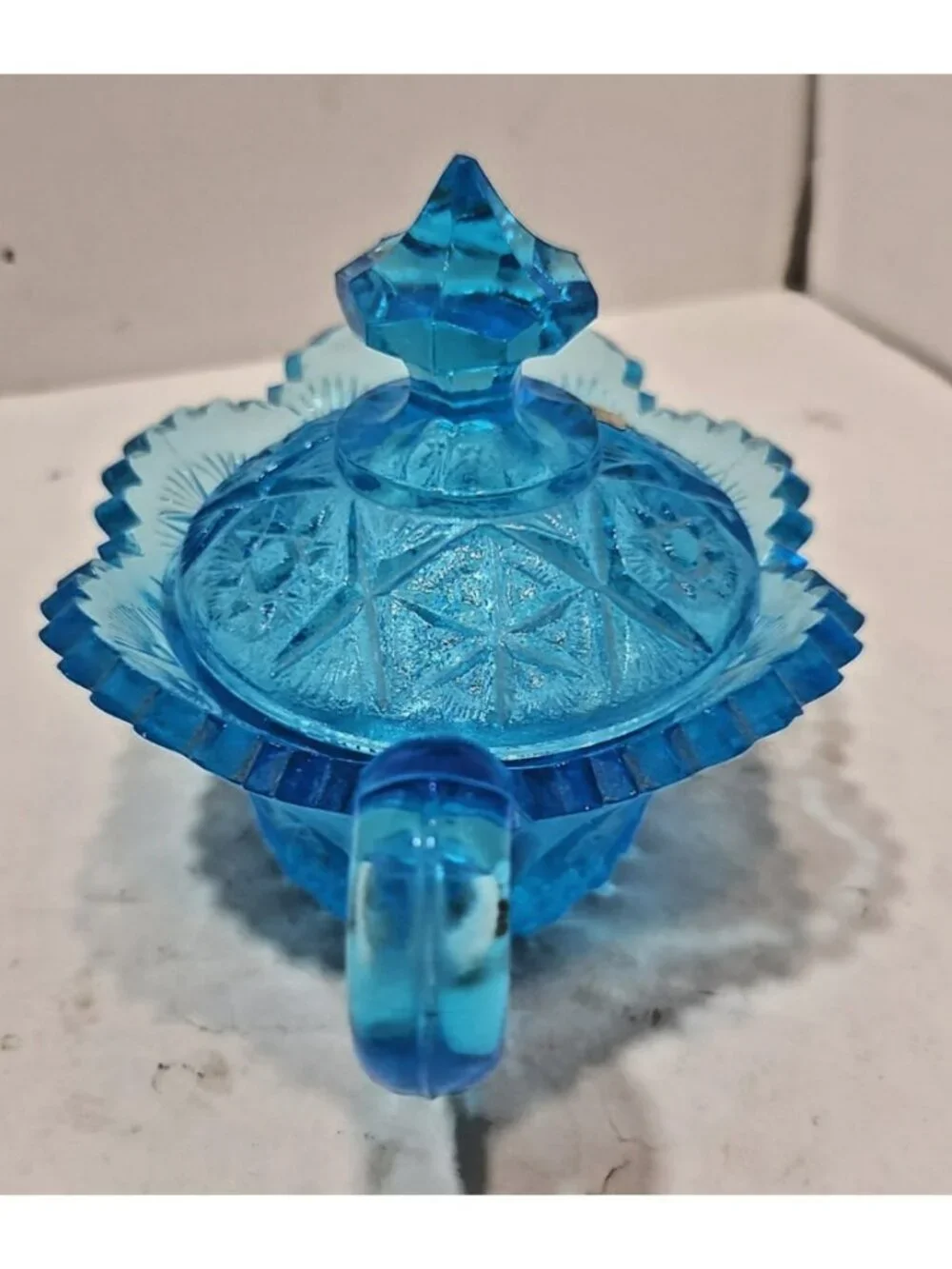 Vintage Kemple Wheaton Blue Aqua Star/Yutec Pattern Creamer With Lid